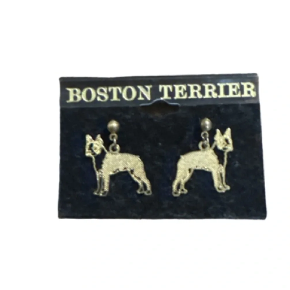 Gold Boston Terrier Dog Earrings